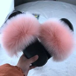 Slippers Slippers 23 color Fasion womens fur slippers Womens Soes Plus fox air fluffy sandals Winter warm H240326WS4N