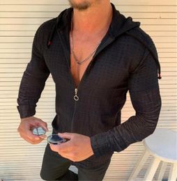 Autumn style mens long sleeved shirts casual solid color hooded cardigan version of men's fashion shirt 003