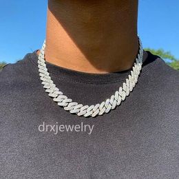 Mens 14MM Iced Cuban Link Prong Chain 14K White Gold Plated 2 Row Diamonds Necklace Cubic Zirconia Jewellery 16-24inch Length2696