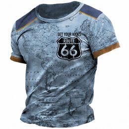 classic Retro Summer Men's T-shirt American Loose Short Sleeve Top Route 66 O Collar Fi Casual Sports Quick Drying Clothing h95J#