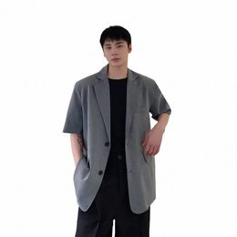 2023 Spring Korean style persality three-quarter sleeve design suit men casual loose solid Colour suit for men M-XL Q0RI#