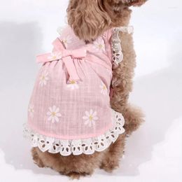 Dog Apparel Pet Dress Spring Summer Linen Cotton Lace Edge Daisy Flower Doll Skirt Clothes Cat Dresses Chihuahua Puppy