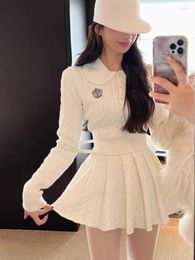 Work Dresses 2024 Autumn Preppy Style Knitted Clothing Suit Woman Slim Kawaii Swearter Tops Casual Y2k Mini Skirt Fashion 2 Piece Set