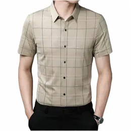 camicia a maniche corte da uomo nuova estate giovane e di mezza età tinta unita busin seaml no camicia da uomo camicia ir H8XU #