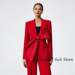 Womens 2Piece High Street Suit Tailored Pointed Lapel Party Tuxedo Pants Set Clothing Dresses for Prom Top Red 240327