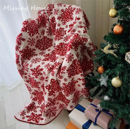 Blankets Romantic Fashion Red Merry Xmas Snowflake Knitted Throw Blanket Home Decro Sofa Cover Bed Personalised Gift