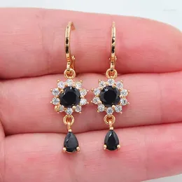 Dangle Earrings Gold Plated Filled Women's Black Zircon Gorgeous Sunflower Multicolor Flower Drop Pendant Charm Jewellery