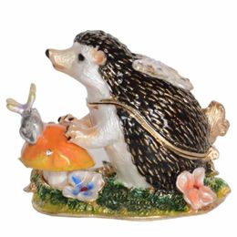 Jewelry Pouches Bags Hedgehog Trinket Box Ornament Gift Collectible Figurines Crystal Jeweled Collection Enameled BoxJewelry230Q