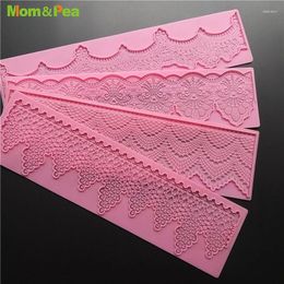 Baking Moulds Mom&Pea GX175H Swag Embossment Lace Pad Silicone Mould Cake Decoration Fondant 3D Mould Food Grade