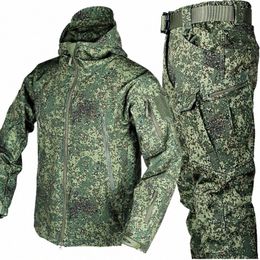 Ao ar livre jaquetas de pele de tubarão calças definir homens tático militar camuflagem roupas outono inverno calor casaco macio tamanho grande jaqueta s08h #