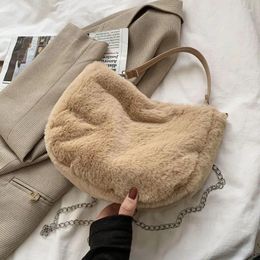 Shoulder Bags 2024 Winter Cow Print For Women Soft Plush Handbag Female Chain Bag Crossbody Warm Fur Fluffy Sac Femme