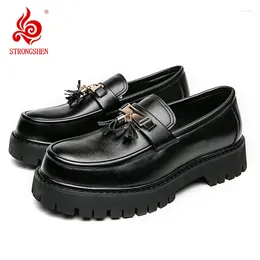 Casual Shoes STRONGSHEN Men Tassel Leather Mens Handmade Mocassin Loafers Fashion Platform Business