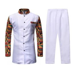 Men'S Tracksuits Mens African Clothing Two Piece Suit White Printed Dashiki Set For Men Long Sleeve Shirt Tops And Pants Bazin Riche Dhjnx