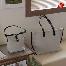 Factory Source High Quality Handbags Is Original Oversized Canvas Tote Bag French Single Shoulder with Leather Wrist Commuting