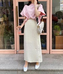 Skirts Korean Style Chic Bubble Plaid Long One Step Women Spring Summer Autumn Lady Elegant Slim Skirt Female Drop