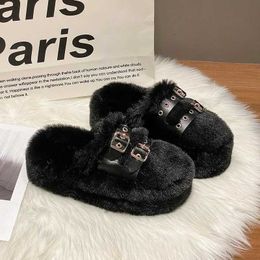 Slippers Slippers Winter Soes for Women Fur ouse Floor Fluffy Slides Autumn Warm Plus Slipper Bedroom Ladies Coon 2023 H240326NYGU