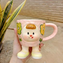 Mugs Creative Niche Cute Multi Girl Mug High Beauty Hand Painted Underglaze Color Milk Cup Breakfast Ice Cream