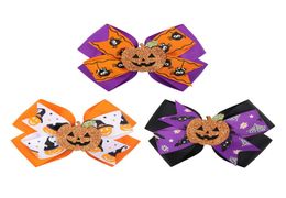 Halloween Pumpkin Barrettes 45 Inch Kids Cartoon Hair Claws Sequins Ribbon Headwear Girls Festival Hair Accessories 0608194941555