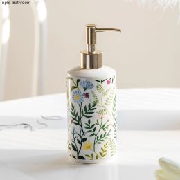 Dispensers 1 pc 430ml Liquid Shampoo Ceramics Bottle American Style Flower Pattern Home Lotion Bottle Dispenser Hotel Bathroom Supplies