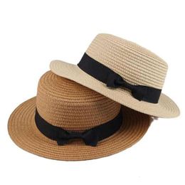 Female British Summer Top Hat, Fresh Small Eaves Straw Hat, Korean Version Bow Flat Top Sun Hat, Popular Foreign Trade Hat for Women