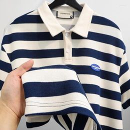 Men's Polos Summer Men Striped Short Sleeve Polo Shirts Preppy Style Streetwear Fashion Male Clothes Basic Casual Loose Versatile Tops