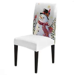 Chair Covers Christmas Snowman Grey Background 4/6/8PCS Spandex Elastic Case For Wedding El Banquet Dining Room