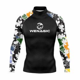 Men's Swimwear Surfing Swimming Diving T-Shirts Tight Long Sleeve Rash Guard Swimwear Mens UV Protection Surf Clothing Beach Floatsuit Tops 24327