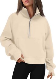 Automet Womens Sweatshirts Half Zip Cropped Pullover Fleece Quarter Zipper Hoodies Fall Outfits Clothes Thumb Hole 1 A0S0