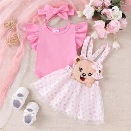 Clothing Sets Girl Pure Cotton Sleeved Jumpsuit Doll Strap Skirt Headband 3PCS With Dot Print Suspender Set