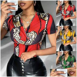 Damen T-Shirt 2024 Designer Sommer T-Shirts Damen Kurzarm T-Shirts Plus Größe 3Xl Lässiges Drucken V-Ausschnitt T-Shirt Y2K Leopard Tops Bk Otuy8