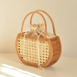 Storage Bags Handmade Rural Basket For Picnics Travel Carrying Hand Woven Rattan Handbag
