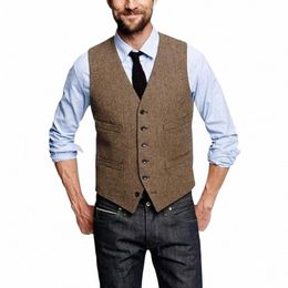 herringbe Mens Suit Vest Wool Formal Groom's Wear Suit Vest Men's Wedding Tuxedo Waistcoat Plus Size Costume Homme Waistcoat Z8qp#