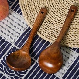 Spoons 1PC Wooden Soup Spoon Long Handle Dessert Rice Teaspoon Cooking Kitchen Accessories Wood Gadgets