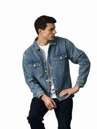 simwood High Strandard Series 2024 Spring New Oversize 12.5 OZ Fabric Vertical Striped Denim Jackets Q4Qf#