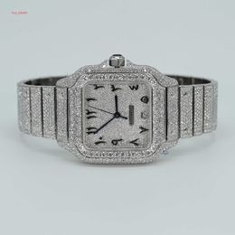 Dazzling Square Shape Black Roman Case Mens Moissanite Studded Diamond Watch Fully Iced Out unblemished VVS Clarity