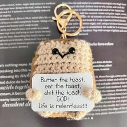 Party Favor Braided Toast Doll Emotional Support Plush Keychain Knitted Crochet Soft Elastic Cartoon Ornament With Inspiring