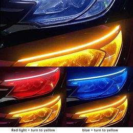 Upgrade 2Pcs LED DRL Car Daytime Running Light Flexible Waterproof Strip Auto Headlights White Turn Signal Yellow Brake Flow Lights 12V