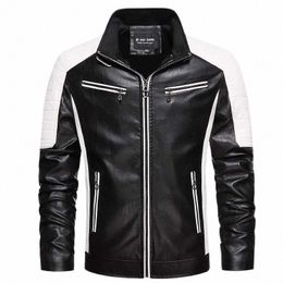 leather Jacket Men Stand Collar Slim Pu Leather Jacket Fi Motorcycle Causal Coat Mens Moto Biker Leather Coat Autumn Winter M9JM#