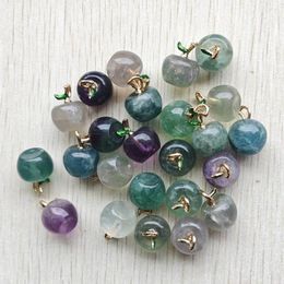 Pendant Necklaces Natural Coloured Fluorite Good Quality Apple Stone Charms Pendants For Jewellery Accessories Making Wholesale 24pcs