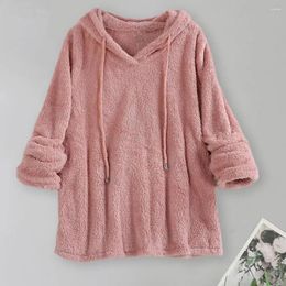 Women's Jackets Women Long Sleeve Plush Hoodies Lady 2024 Warm Solid Fluffy Hoody Flannel Pullover Pajama Loose Hooded Sweatshirts Top