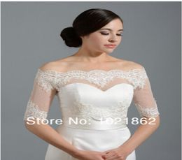 Off Shoulder Vintage Lace Bolero Jacket Illusion Half Sleeve Covered Button Jackets Bridal Shrug Bride Wraps Wedding Dress accesso8334234