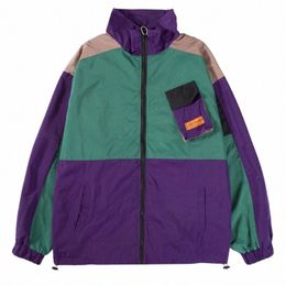 gonthwid Hip Hop Vintage Track Jacket Streetwear Colour Block Patchwork Windbreaker Zip Up Coats 2023 Mens Autumn Waterproof Coat A6Lq#