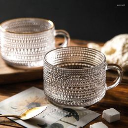 Wine Glasses Glass Ins Nordic Vintage Relief Clear Sun Flower Belt Handle Coffee Cup Style Desktop Decoration Water Tea