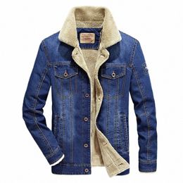 denim Jackets Winter Men Thick Outerwear Coats Mens Warm Fleece Denim Jeans Black Casual Mens Coat Cott Jacket Mens Clothing 40Lj#