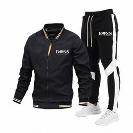 bss FLEX APPAREL High Quality Casual Jacket Set New Spring and Autumn Men's Spliced Pants Baseball Stand Neck Windproof Jacket 97de#