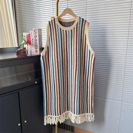 Casual Dresses SuperAen Retro Striped Fringe Sweater Dress For Women Autumn And Winter 2024 Design Long Vest