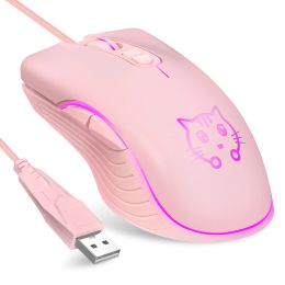 Mice New Arrival Wired 7 Colors RGB Luminous Mouse LUNA Cat Pattern Braided Cable USB Cable 2400DPI Gaming Office Mouse FOR Laptop PC