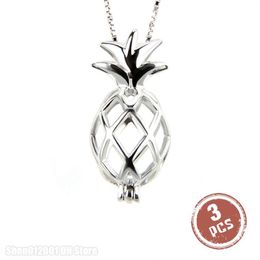 3pcs 925 Silver Pendant for Women Jewelry Charms Popular Fruit Hollowed Pineapple Cage Pendant Pearl Locket Y200903339G