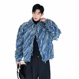 iefb Denim Jackets Trend Man Fi Korean Style Persality Tassel Jean Coat Niche Design Casuall Outerwear Tide New 9C2140 T3oA#