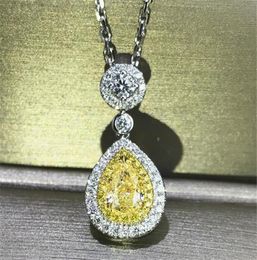 Super Deal Luxury Jewellery 925 Sterling Silver Yellow Topaz CZ Diamond Water Drop Pendant Pear Cut Zircon Women Clavicle Necklace G3082775